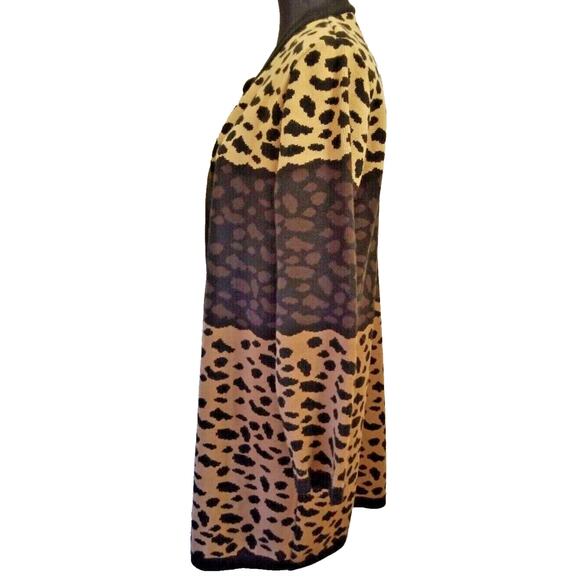 Sag Harbor Women's Leopard Print Long Cardigan Open Front Long Sleeve Size P/L - Picture 4 of 6